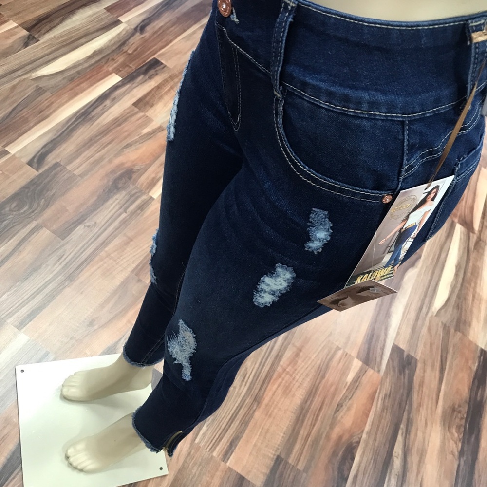 โผ๏ธ Dark Ripped Distress Skinny Denim Jean Stretch - Picture 6 of 7